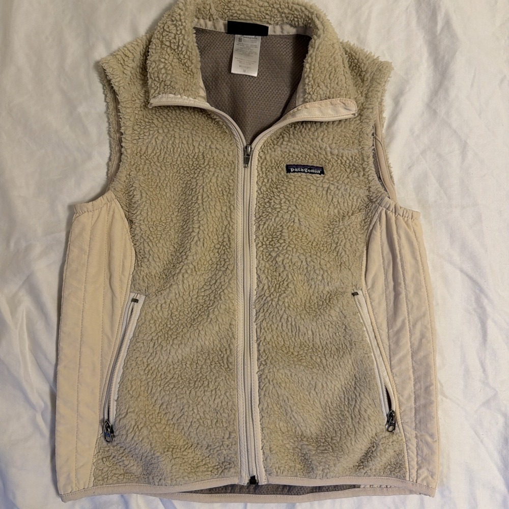 Patagonia Fleece Vest Tan Sherpa Zip Up Women's Size M Soft Warm